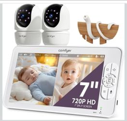 Comfyer BM01 7" HD Split-Screen Baby Monitor, Video Baby Monitor with 2 Cameras and Audio, No WiFi Monitor with a Flexible Bracket, Up to 2 Days in VO