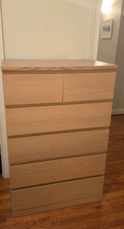 IKEA MALM Tall 6-Drawer Dresser – White Stained Oak – Discontinued/Rare