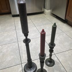 Vintage Distressed Metal Candlestick Holder Set of 3 