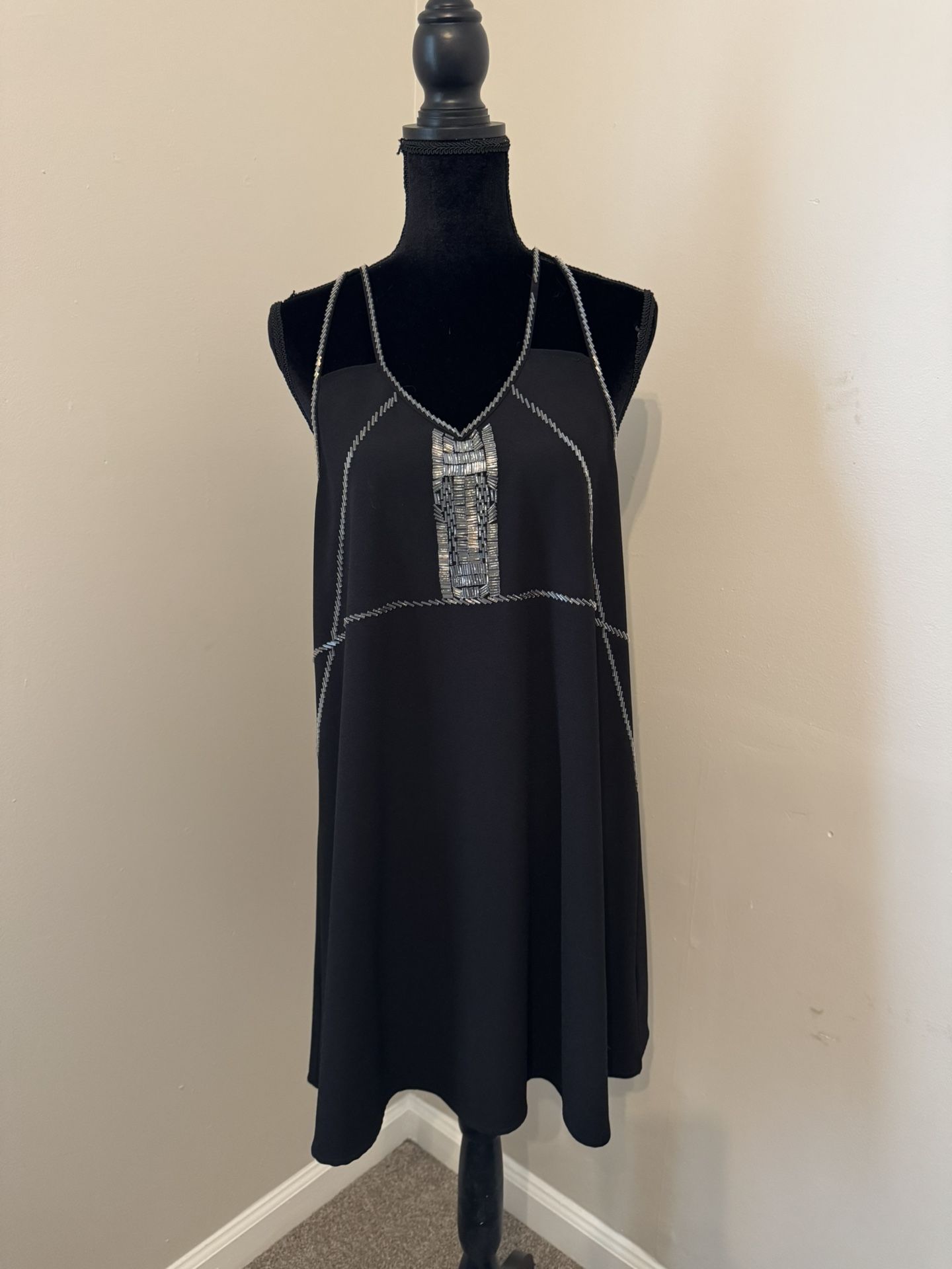 Ethereal by Paper Crane Black Cocktail Dress with Silver Beading L