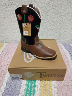 Twister Kid's "Elijah Brown tube w Red white & Green Twister Spiral Boots Size 3 Junior..