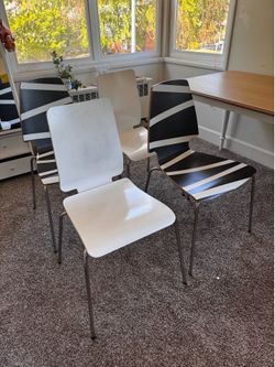 Set of 4 Ikea Dining Chairs - 2 White and 2 Zebra Print