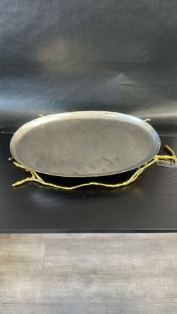 Oval Plater Branch Footed Brass & S/S  Brushed 48 cm by 25 cm