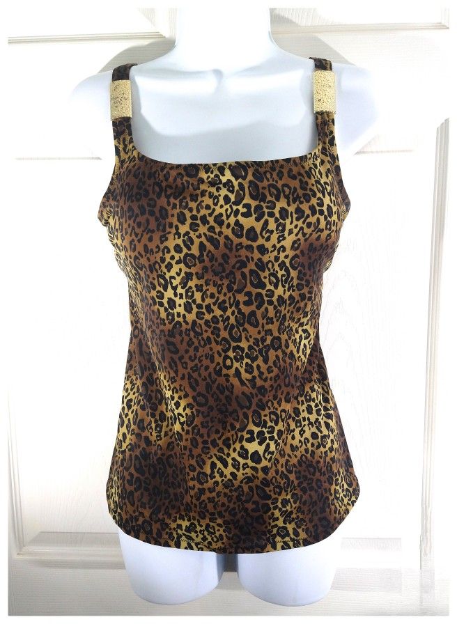 Trim Shaper - Women's Leopard Print Top w/Shelf Bra - Size 16