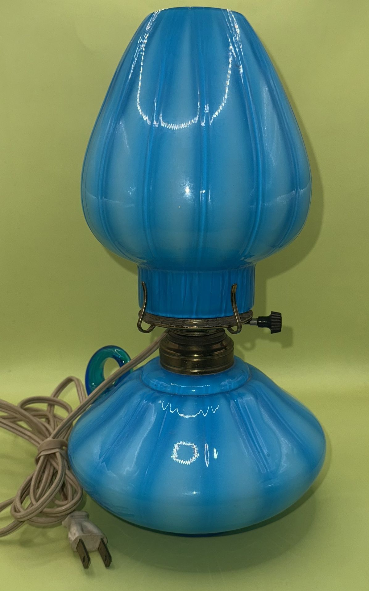Rare Vintage Fenton Opaque Blue Overlay 10 3/4" Electric Courting Lamp - Sold on eBay Oct, 6th 2019 for $125.00