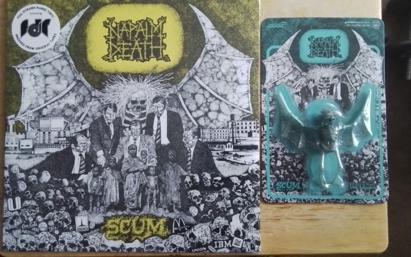 NAPALM DEATH SCUM ALBUM UNOPENED $40 & SUPER 7 ACTION FIGURE $20