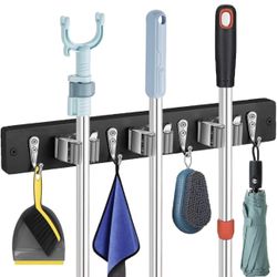 BRAND NEW Broom and Mop Organizer Wall Hanging for Home, Kitchen, Garden, Garage, Laundry (3 Racks 4 Hooks)