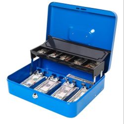 Cash Box in Blue with A Black Coin Box, Comes with 4 Keys To Lock and Unlock New!