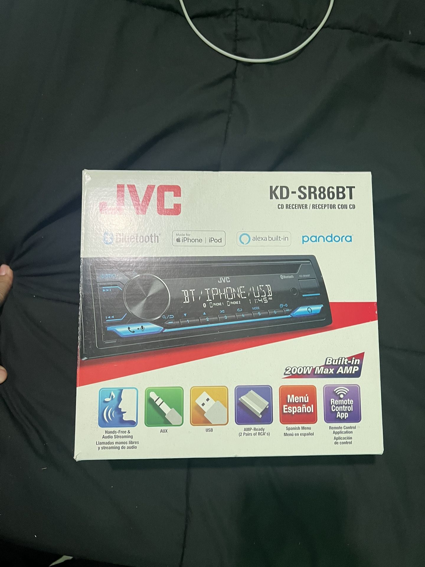 JVC KDSR86BT Single DIN Car Stereo CD Player, with High Power Amplifier, AM/FM Radio, Bluetooth Audio, USB, MP3, Voice Control