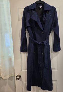 Blue suede trench coat
