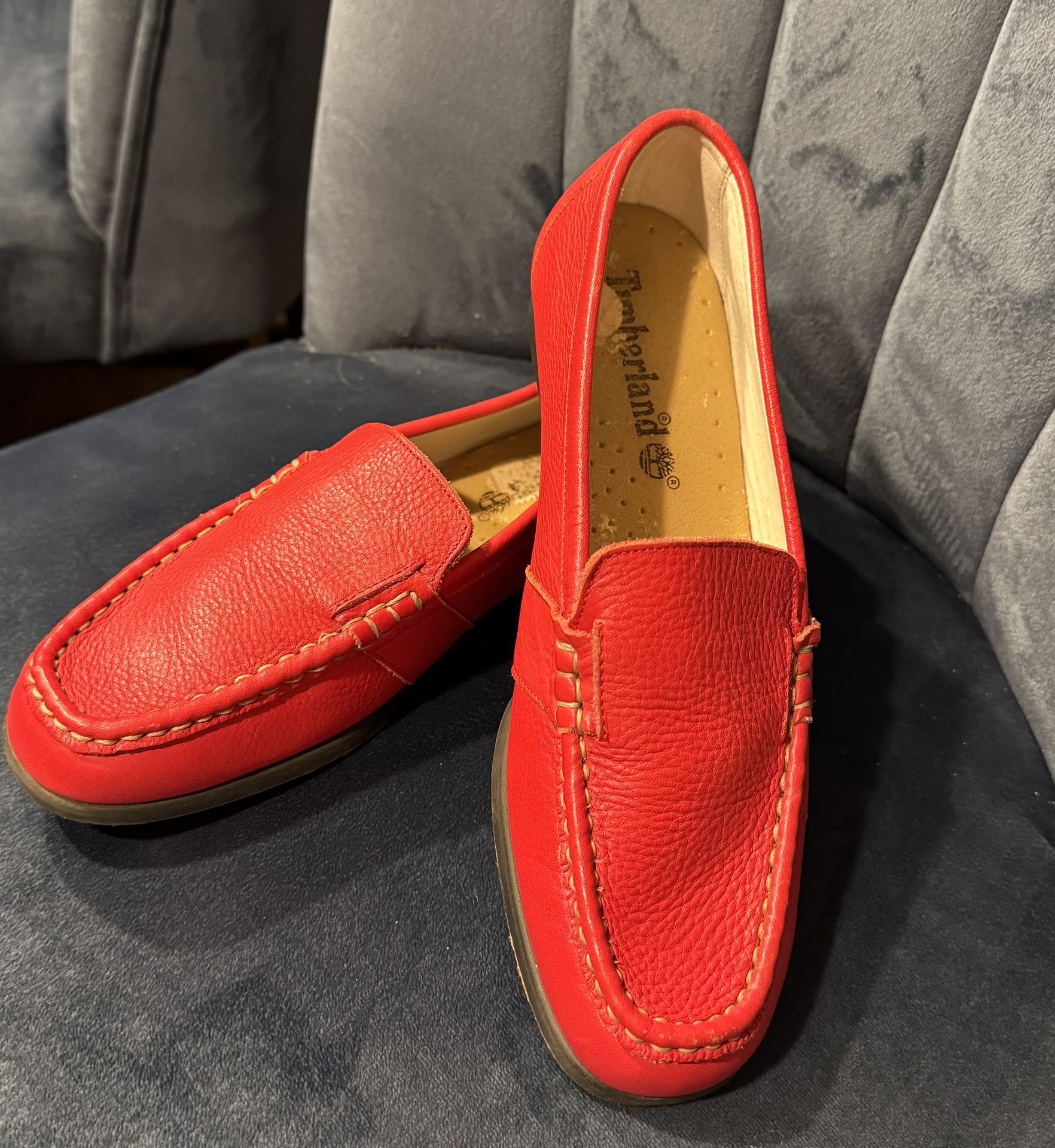 Timberland Women’s Leather Soft Slip-On Loafers  (Red) Size 8 M 