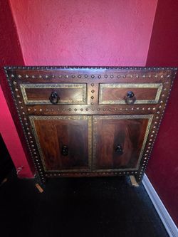 Solid Wood Accent Cabinet / Sideboard – Decorative Brass Trim – $225