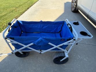 MacSports All Terrain Beach Wagon with Side Table|Heavy Duty Collapsible Folding Cart with Large Wheels for Beach Day, Picnic, Camping, Outdoor Activi