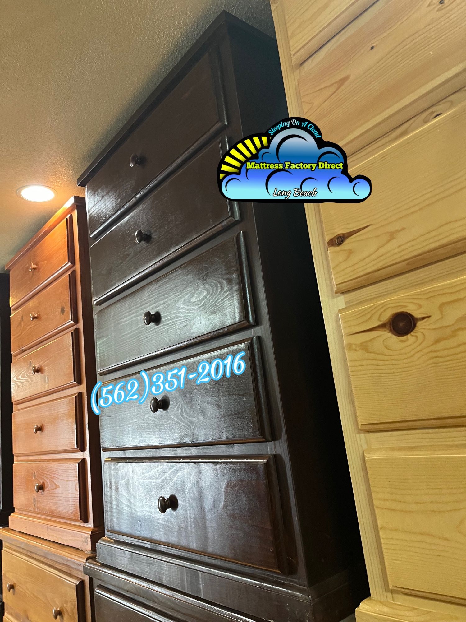 Dark Five Drawer Pinewood Chest Dresser Cajonera Comoda Mueble