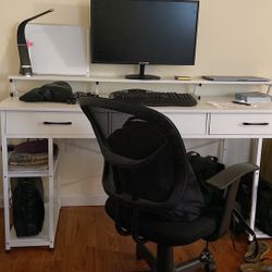 White Desk With Screen Elevation 