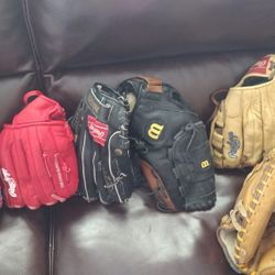 Selling As A Bundle (6) Baseball Gloves ,Great Condition! & Baseball ( Tony The Tiger) Edition