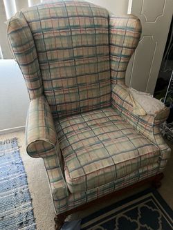 Plaid Wingback Armchair