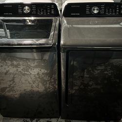 Samsung 5.2 cu. ft. Washer with Super Speed Wash and 7.4 cu. ft. Dryer in Brushed Black Set.