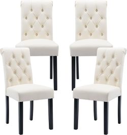 2416e $220  PU Leather Dining Chairs Set of 4, Farmhouse Upholstered Kitchen Chairs Modern Accent Chairs Wood Parsons Side Chairs for Bedroom/Living R