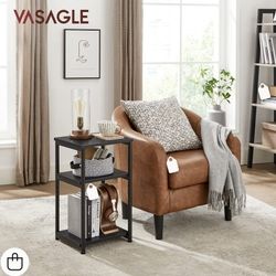  Tall Side Table, End Table with Storage Shelves, 3-Tier Slim Table, Steel Frame, for Living Room, Study, Bedroom, Industrial, Black