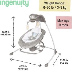 Ingenuity  InLighten  Baby Swing  Easy-Fold, Sounds & Lights, 0-9 Months Up to 20 lbs