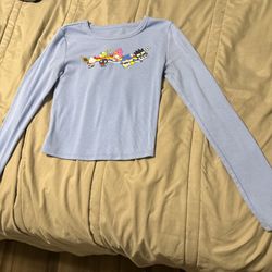 Blue Hello Kitty Long Sleeve Crop Top