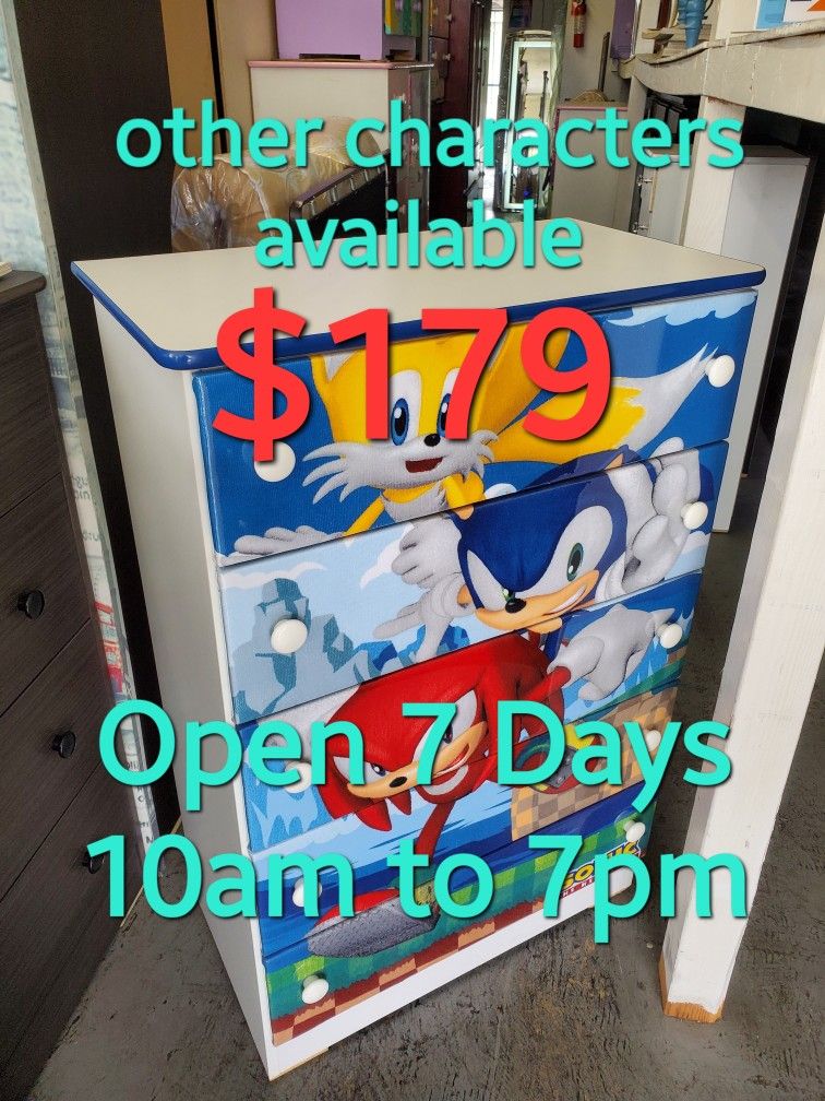 New Sonic Cartoon Kids Children 5 Drawer Dresser Chest Available In Other Characters Come Visit Our Store In Paramount