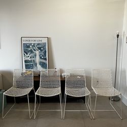4 Crate & Barrel Tig Indoor/Outdoor White Metal Dining Chairs