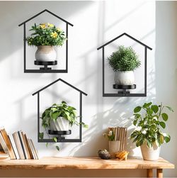 Wall Plant Holder, Hanging Planters for Indoor Plants, House Shaped Framed Plants Hanger, Window Plant Shelves for Home Office Wall Decor, Outdoor Ent