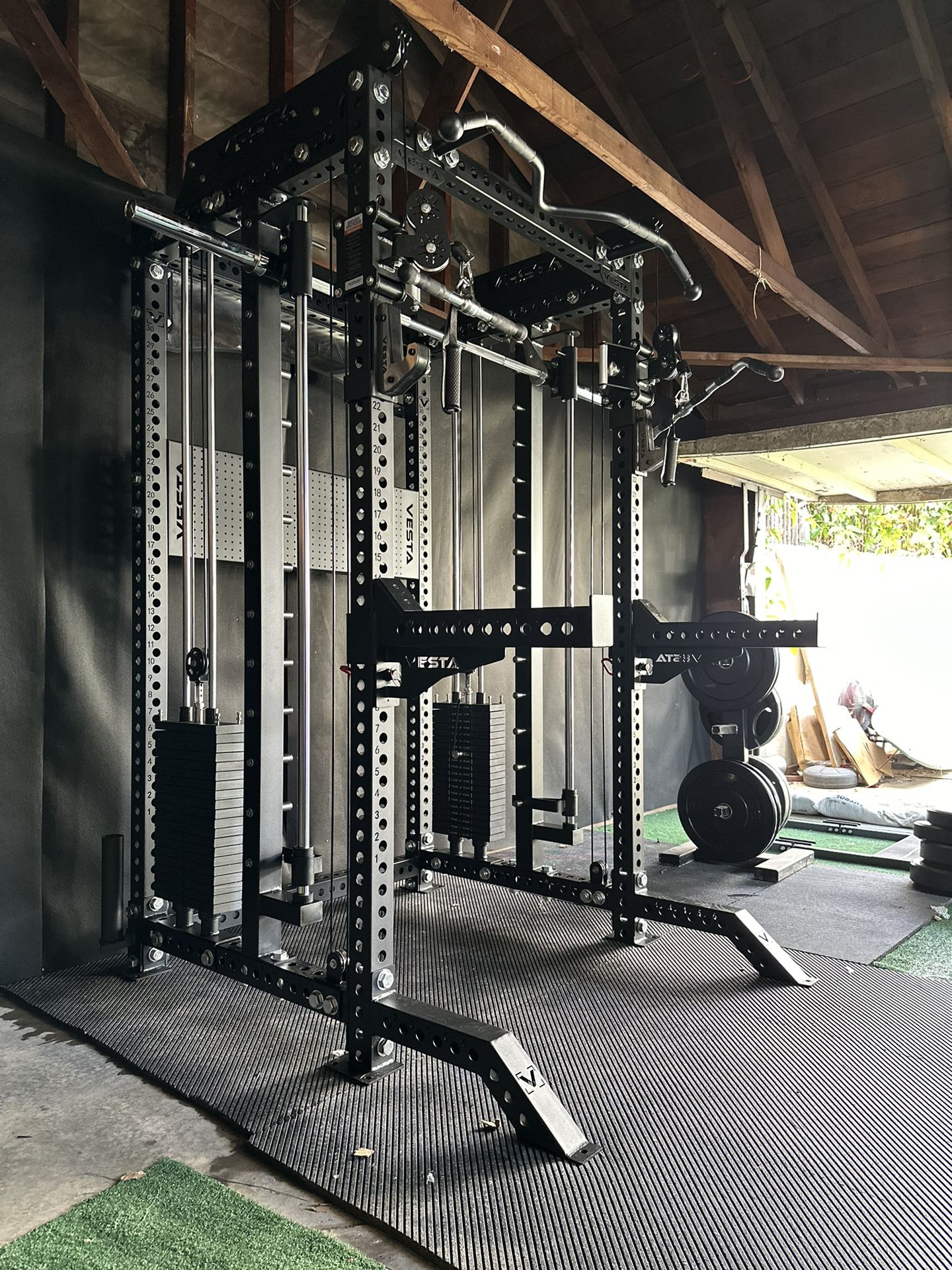PRO SERIES Ultimate 3 1 Half Rack Functional Trainer w/Smith Machine Bar 400lb Stack Gym Equipment Fitness Commercial Squat Rack