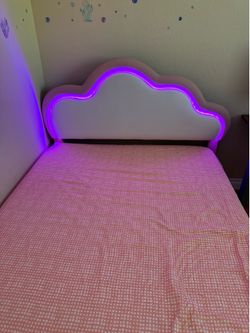 Pink Cloud Upholstered kids full Bed with LED Headboard