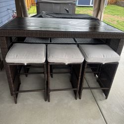 Outdoor Patio Table With 6 Stools & Pads 