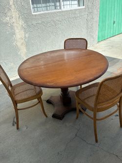 45”Round Wood Pedestal Dining Table with 3 Cane Chairs