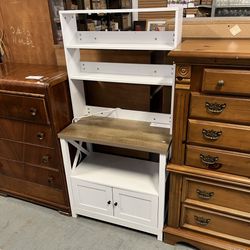 Farmhouse Coffee Bar Bakers Rack Cabinet (in Store)