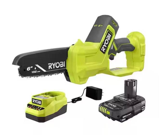 Ryobi One+ 18V 6 in. Cordless Battery Compact Pruning Mini Chainsaw with 2.0 Ah Battery and Charger