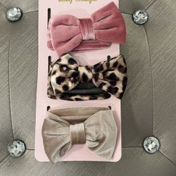 Brand New Bebe Baby Girl 3 Piece Velvety Bow Wide Headwraps Set Accessories Headbands