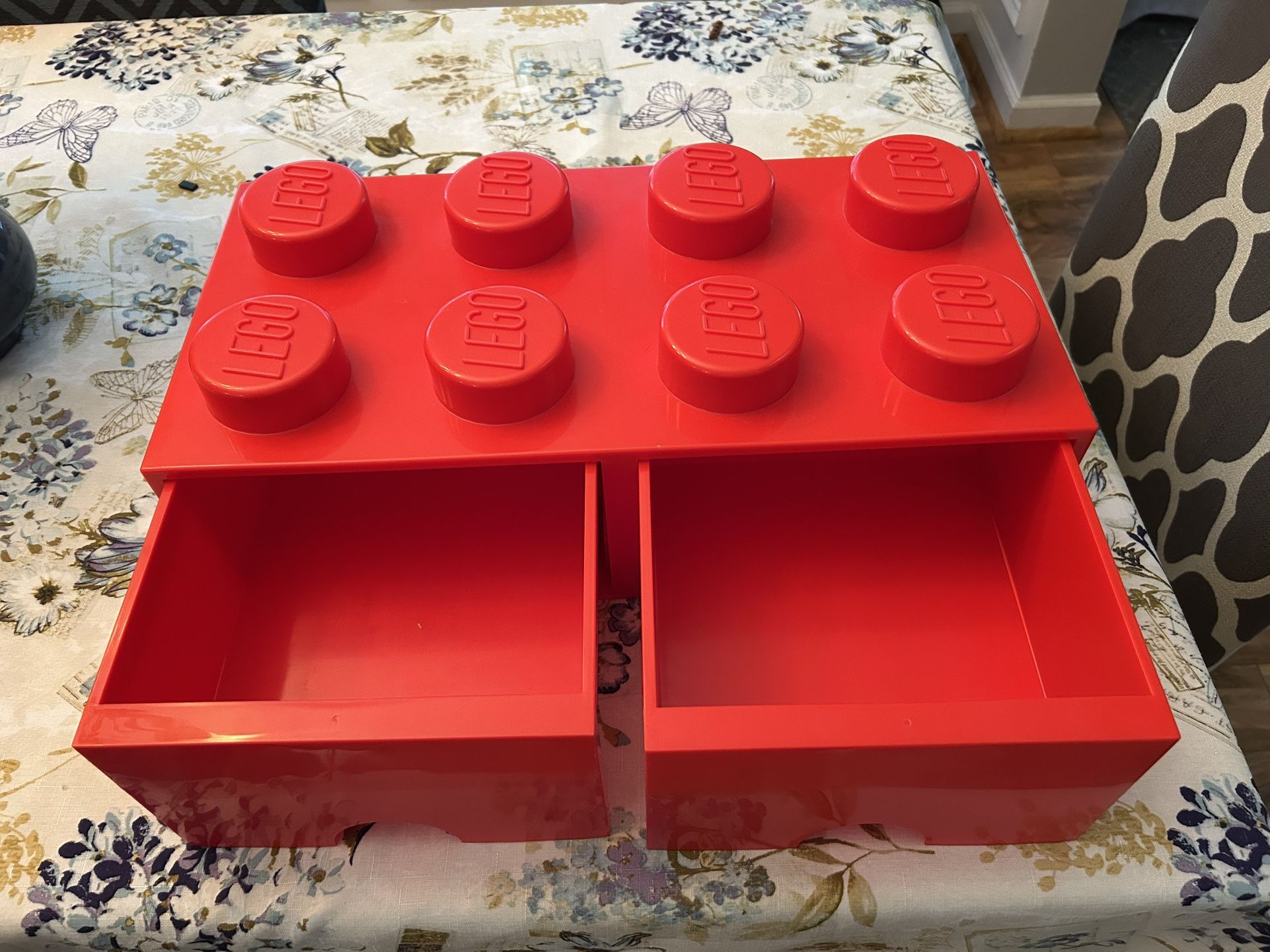 LEGO 4 X 2 - 8 Stud Storage Box 2 Drawers Stackable Red Brick