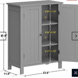Bathroom Floor Storage Cabinet with Double Door + Adjustable Shelf, Wooden Organizer Cabinet for Living Room, Bathroom, Bedroom, Modern Home Furniture