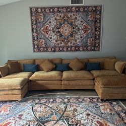 Punkin Orange 150 Inches (12) Ft Long Couch With Loveseat And Ottomans
