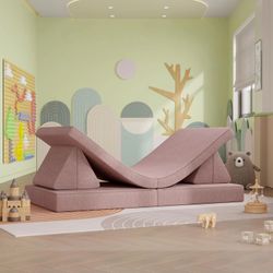 Couch Kids, Modular Kids Play Couch, Convertible Folding Sofa with Removable Cover, Pink
