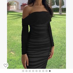 Black Ruffle Long Sleeve Dress