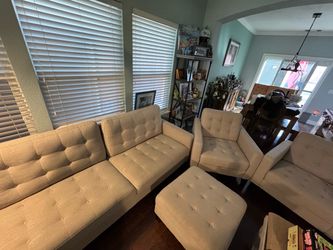 Tufted Sofa Set with Chair and Ottoman