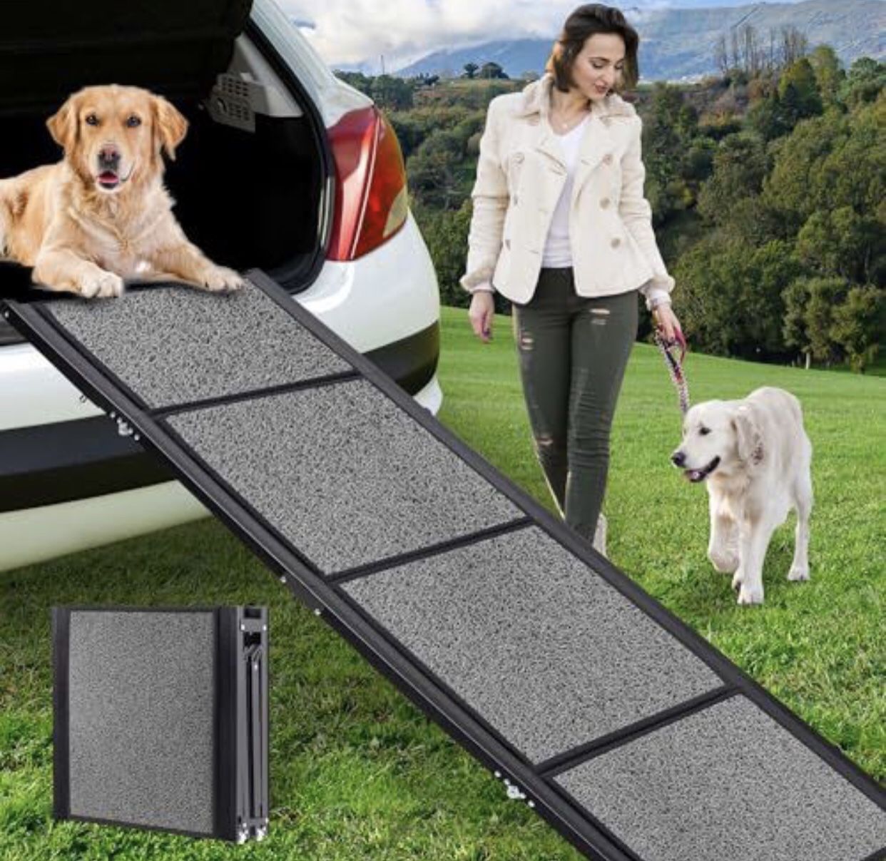 HABUTWAY Extra Wide Dog Ramp for Car - 250LBS Capality, 71''L x 20''W Pet Ramp, Portable Car Ramp for Large Dogs, Folding Dog Ramp Non-Slip, Dog Steps