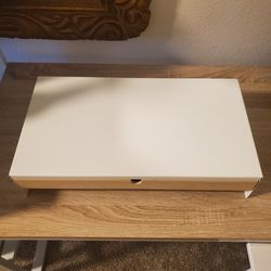 Two White IKEA ELLOVEN Monitor Stands with Organizer Drawer