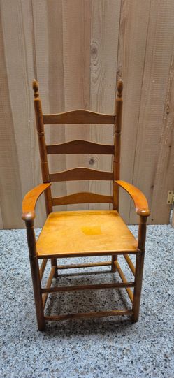 Vintage Miniature Wooden Ladder Back Armchair Doll Bear Display Chair 15" Tall