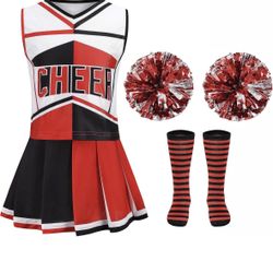 yolsun Cheerleader Costume for Women Red & Black Halloween Plate Splicing Cute Uniform Outfit