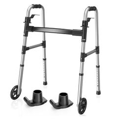 Folding Walker with 2 Skis and 5" Wheels, Lightweight Walkers for Seniors and Adults, Supports Up to 350 Pounds, Adjustable Height, Compact Standard W