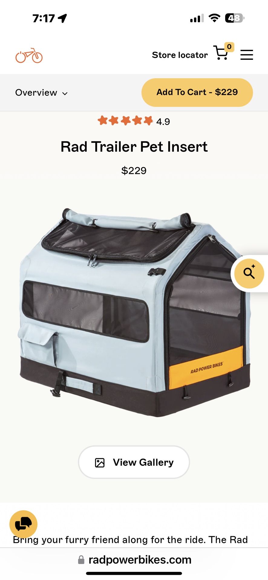 Rad Power Bikes Trailer Pet Insert Brand New!