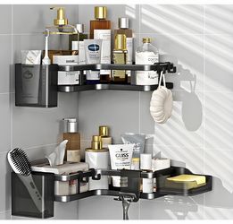 6-Pack Adhesive Corner Shower Caddy Set – Rustproof Stainless Steel – Black