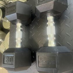 Dumbbells Rubber Hex ROUGE 30LB